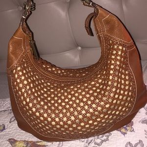 Cole Haan Woven LEATHER Rattan-Look Satchel HOBO